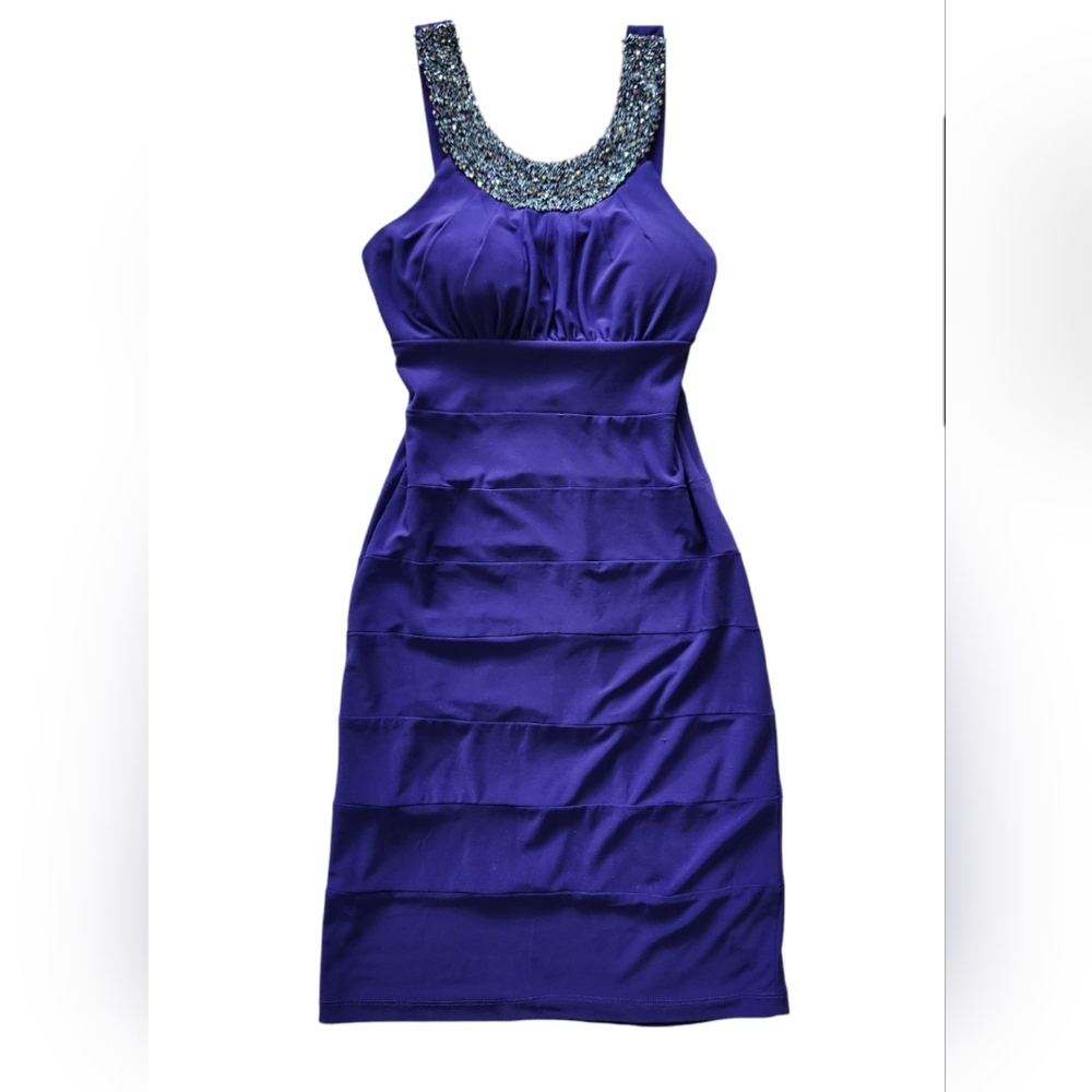 Cache Purple Mini Dress Sz Small Embellished Beaded Bodycon Sleeveless Fairy Y2K